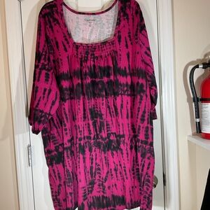 Woman Within Pink and Black Tie Dye Tunic Dress New Bohemian Comfort